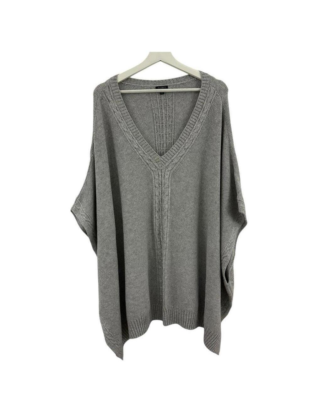 Talbots Women’s V-Neck Cable Knit Grey Poncho Sweater Size 3X